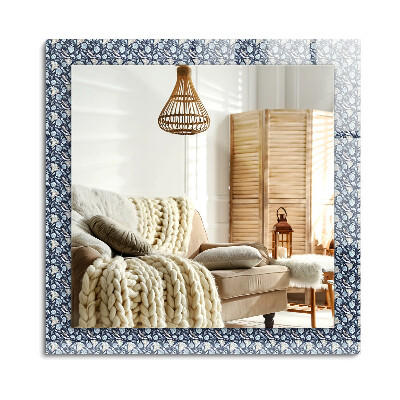 Lustro z nadrukiem prostokątne Niebieski wzór kwiatowy