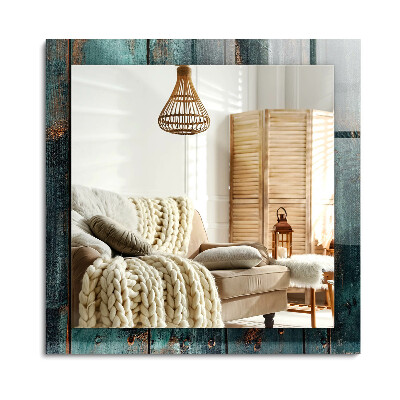 Lustro z nadrukiem prostokątne Drewniane zielone deski