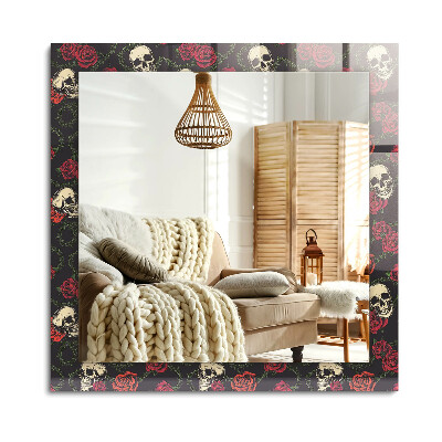 Lustro dekoracyjne prostokątne Czaszki róże ciernie