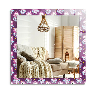 Lustro dekoracyjne prostokątne Jednorożce gwiazdy napis