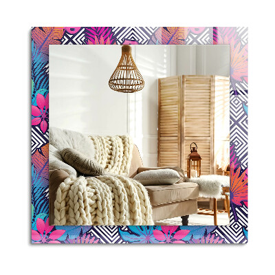 Lustro z nadrukiem prostokątne Kolorowe liście tropikalne