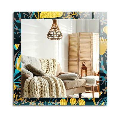 Lustro z nadrukiem dekoracyjne prostokątne Kwiaty liście wzory