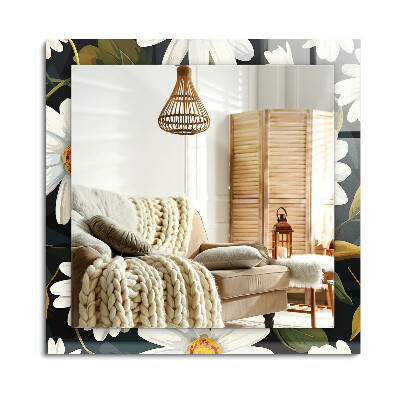 Lustro z nadrukiem dekoracyjne prostokątne Białe stokrotki liście