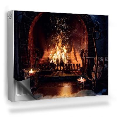 Mata magnetyczna na grzejnik Elegancki kominek z palącym się drewnem