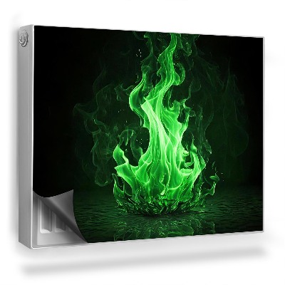 Mata magnetyczna na grzejnik Zielony płomień, ognisko, silny kontrast