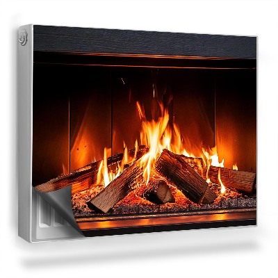 Mata magnesowa na kaloryfer Palący się kominek domowy z drewnem