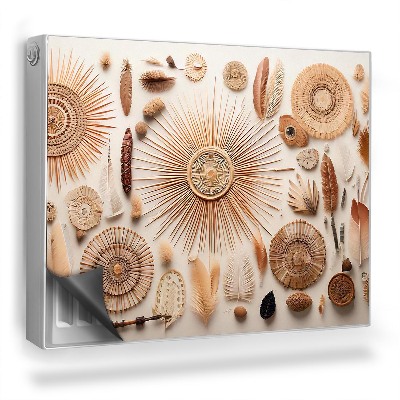 Mata magnesowa na kaloryfer Symbole boho pióra elementy roślinne