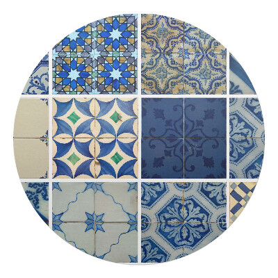 Mata pod krzesło okrągła Kafelki w stylu retro