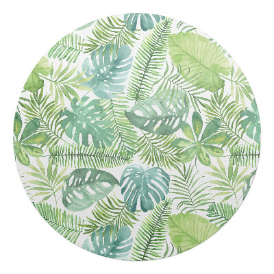 Mata na podłogę pod krzesło okrągła Liście tropikalne