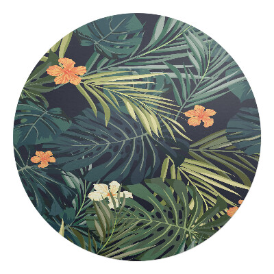 Mata na podłogę pod krzesło okrągła Tropikalne liście kwiatu