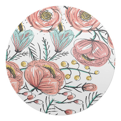 Podkładka pod krzesło obrotowe okrągła Kwiatowy wzór retro