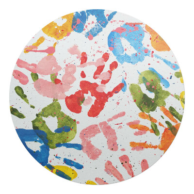 Mata na podłogę pod krzesło okrągła Kolorowe odciski dłoni