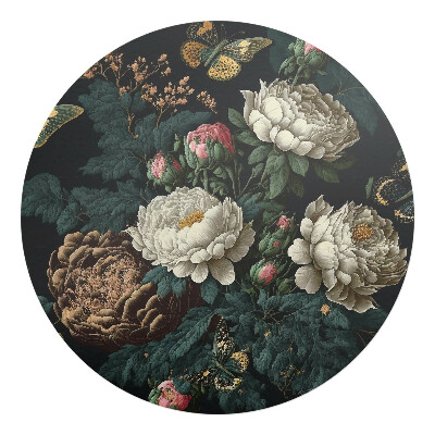 Podkładka pod krzesło okrągła Kwiaty i motyle