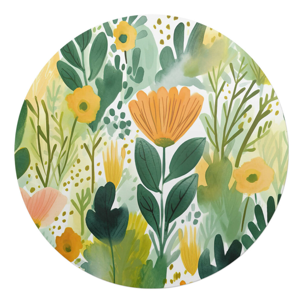 Podkładka pod krzesło okrągła Kwiatowa łąka akwarelą
