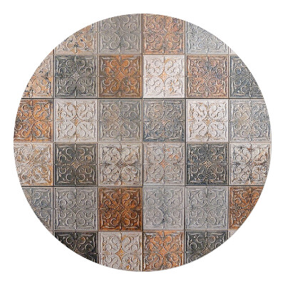 Mata pod krzesło okrągła Kwadratowy wzór retro