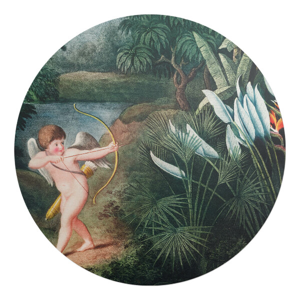 Podkładka pod krzesło okrągła Amor wśród kwiatów