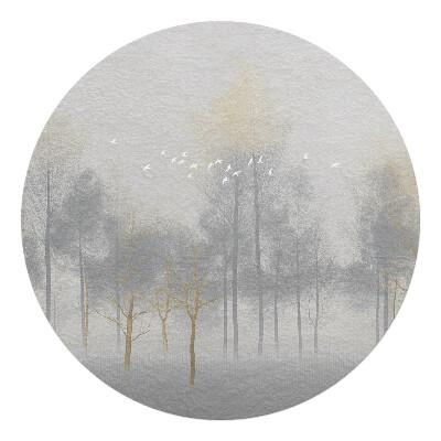 Podkładka pod krzesło obrotowe okrągła Mglisty las z ptakami
