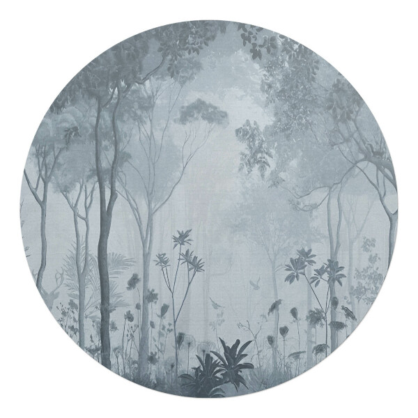Mata pod fotel biurowy okrągła Leśna mgła pejzaż