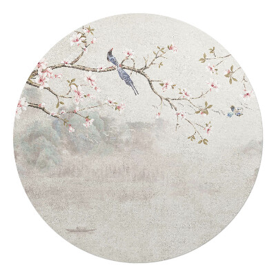 Podkładka pod krzesło obrotowe okrągła Kwiaty i ptaki na gałęzi