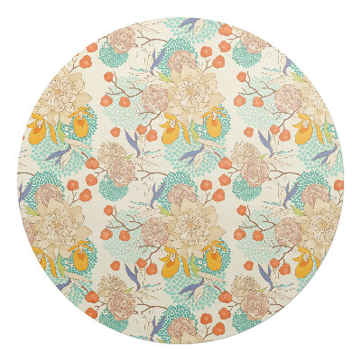 Podkładka pod krzesło obrotowe okrągła Kwiatowy wzór retro