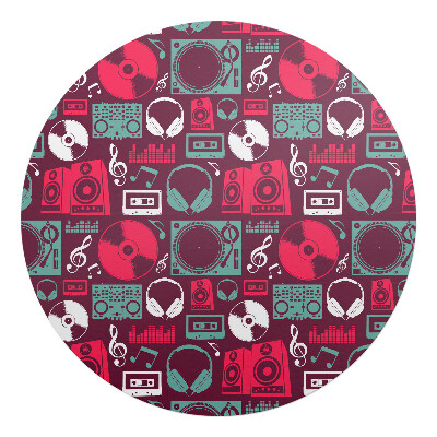 Mata pod fotel biurowy okrągła Muzyczny wzór retro