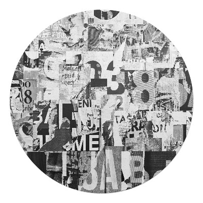 Mata pod fotel biurowy okrągła Kolaż z liter i cyfr