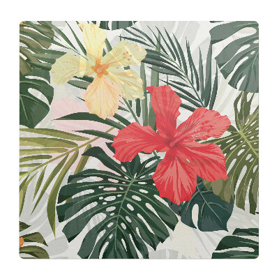 Mata pod krzesło do biura Tropikalne kwiaty liście