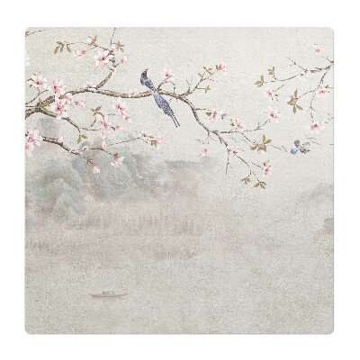 Mata pod fotel ochrona paneli Kwiaty i ptaki na gałęzi