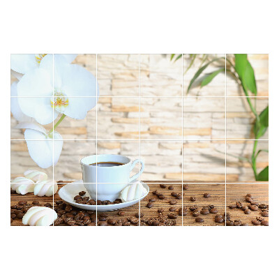 Naklejki na płytki Kawa z kwiatem orchidei