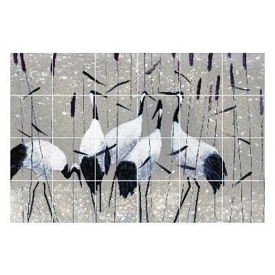 Nalepki na kafelki Stado ptaków w trawie