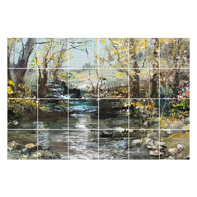 Nalepki na kafelki Spokojny pejzaż z rzeką