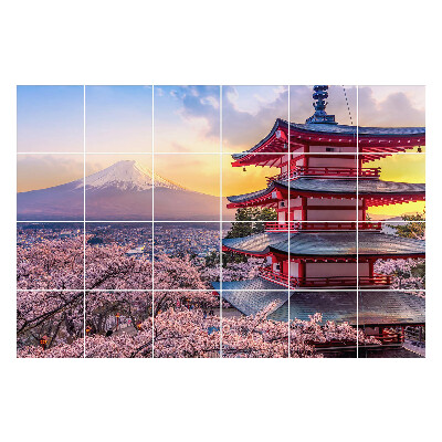 Naklejki na kafelki Świątynia z górą w tle