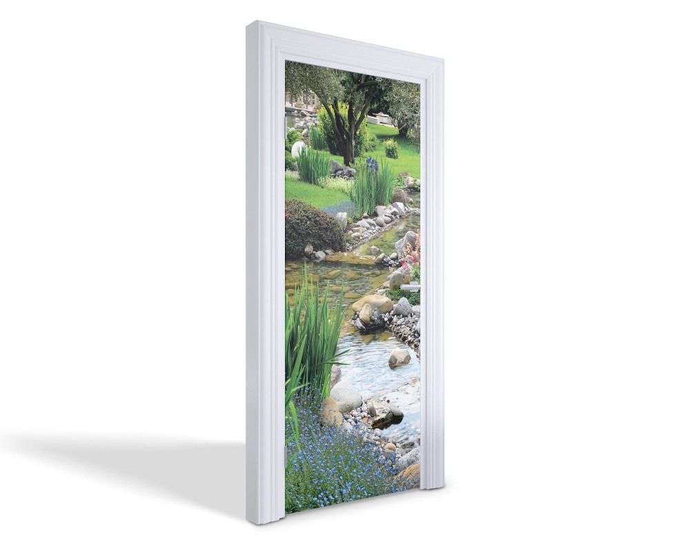 Naklejka na drzwi samoprzylepna Ogród z potokiem