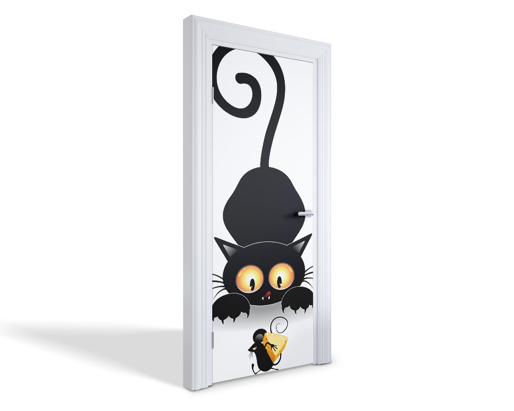 Naklejka na drzwi samoprzylepna Kot i mysz