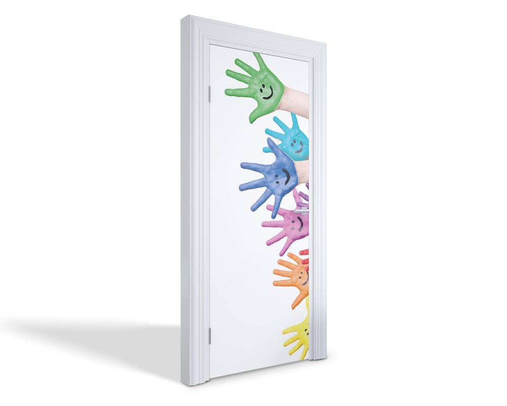 Naklejka na drzwi samoprzylepna Kolorowe dłonie