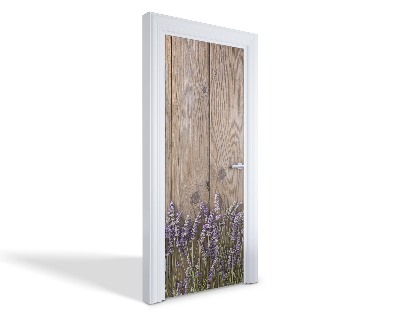 Naklejka na drzwi samoprzylepna Lawenda na drewnie