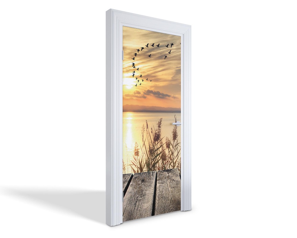 Naklejka na drzwi samoprzylepna Zachód nad jeziorem