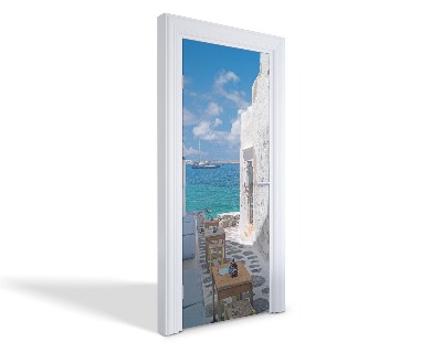 Naklejka na drzwi samoprzylepna Grecka uliczka nadmorska