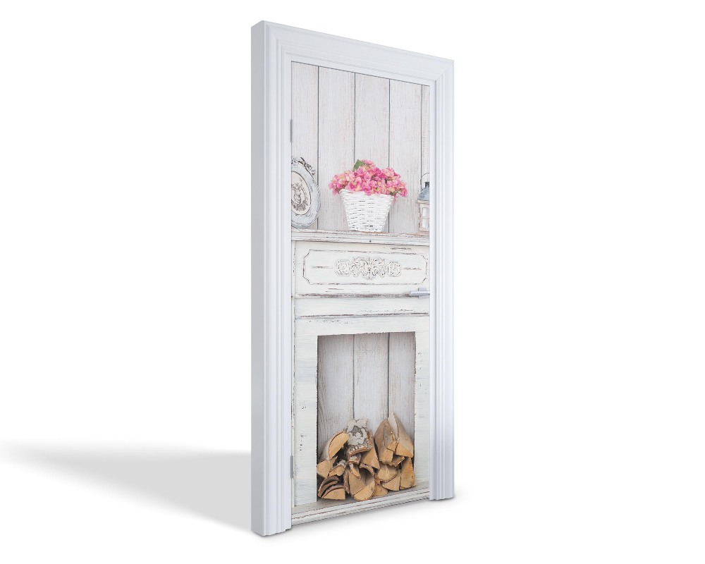 Naklejka na drzwi samoprzylepna Rustykalny kominek