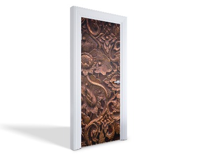 Naklejka na drzwi samoprzylepna Drewniana rzeźba kwiatowa