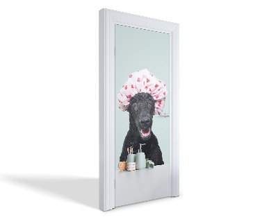 Naklejka na drzwi samoprzylepna Pies w czepku