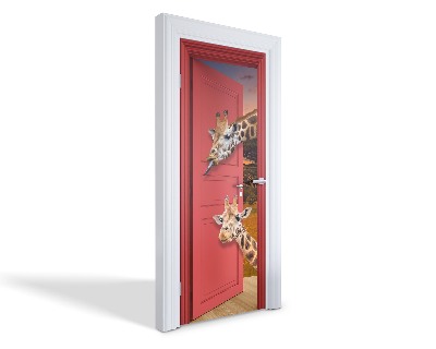 Naklejka na drzwi samoprzylepna Żyrafy w drzwiach