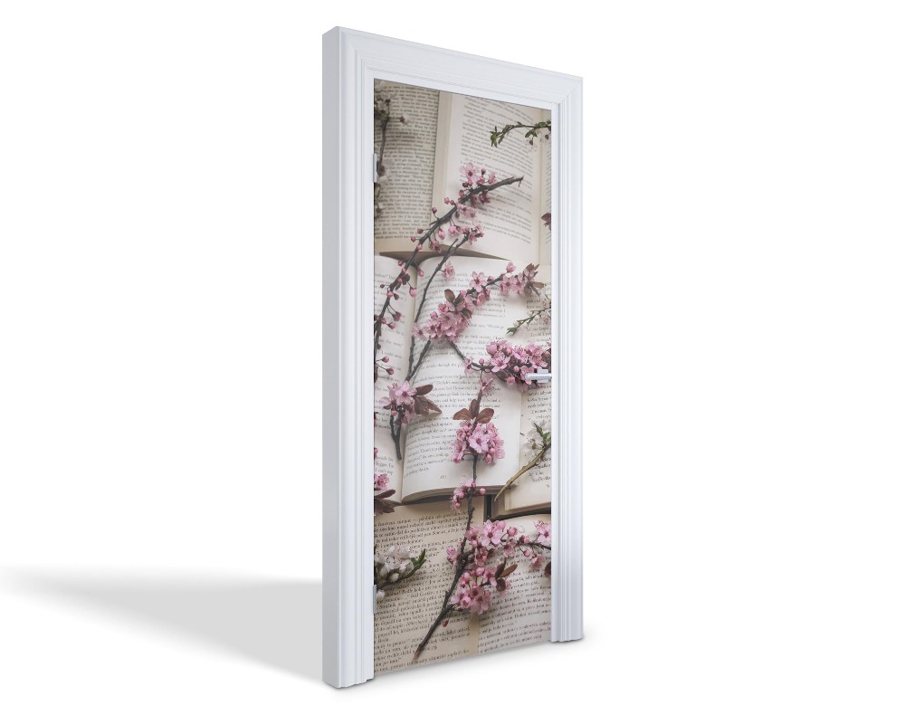 Naklejka na drzwi samoprzylepna Kwiaty na książkach