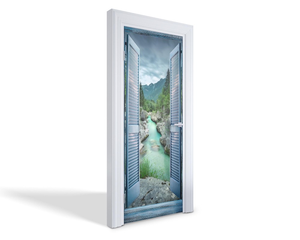 Naklejka na drzwi samoprzylepna Górski widok przez okno