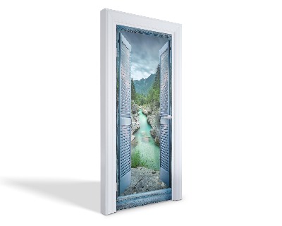 Naklejka na drzwi samoprzylepna Górski widok przez okno