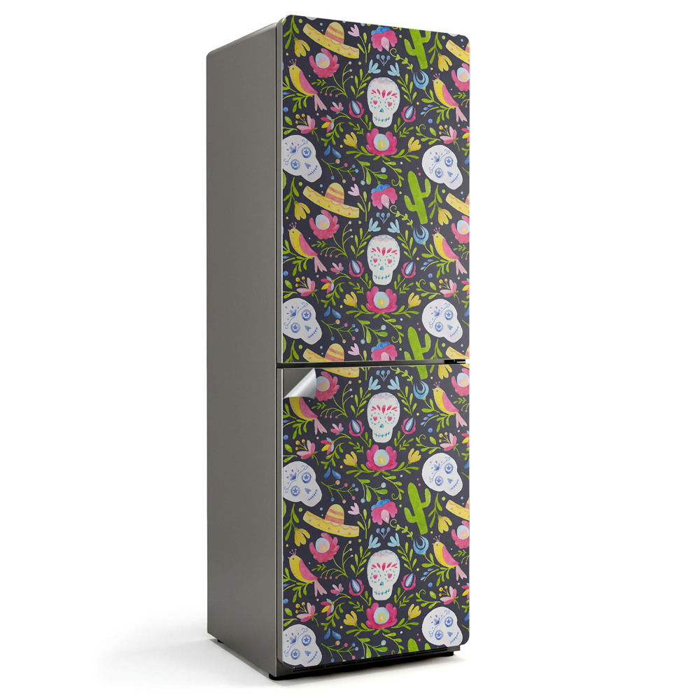 Naklejka tapeta na lodówkę Wzór czaszek i roślin