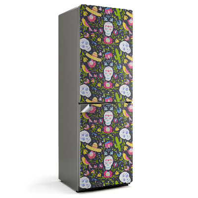 Naklejka tapeta na lodówkę Wzór czaszek i roślin