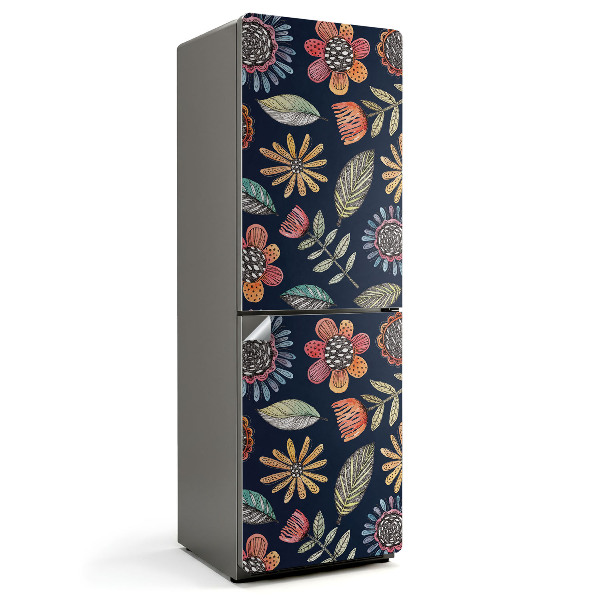 Naklejka na lodówkę Kwiatowy wzór z liśćmi