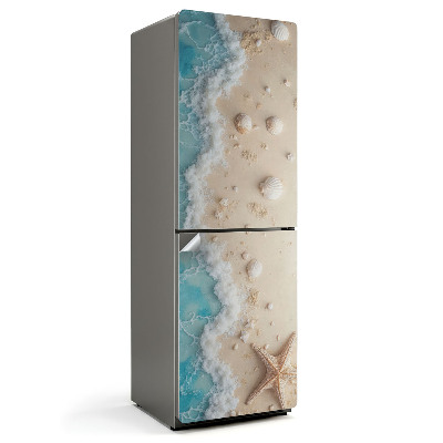 Samoprzylepna naklejka na lodówkę Plaża z muszlami i falami