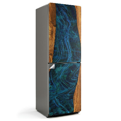 Samoprzylepna naklejka na lodówkę Fala żywicy w drewnie